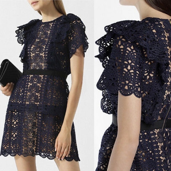 Self-Portrait Dresses & Skirts - Self Portrait blue navy ruffle guipure mini cocktail dress size 2